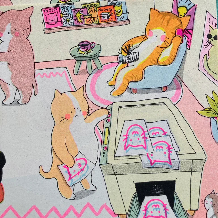Kitties Riso Press A4 Print