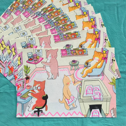 Kitties Riso Press A4 Print