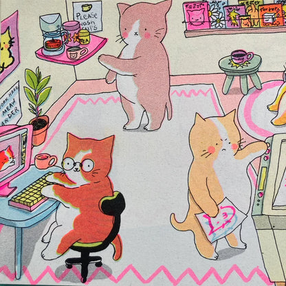 Kitties Riso Press A4 Print